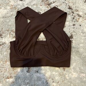 Front-Crossover Open Bust Crop Top | SHEIN | Brown | Small